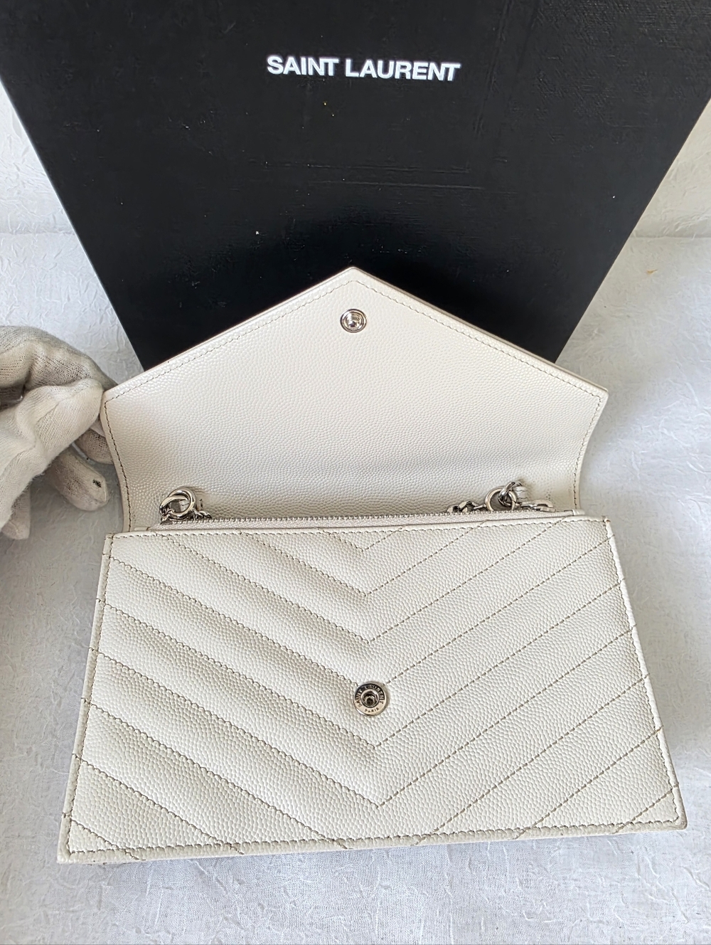 Auth YSL Yves Saint Laurent Grain De Poudre Chevron Envelope Woc - Picture 5 of 10